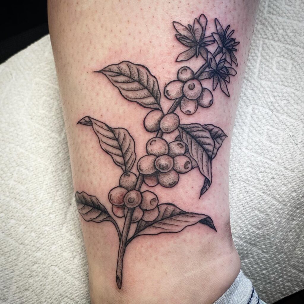 Beautiful Coffee Plant Flower Tattoo near Ankle Graceful Inkwork
