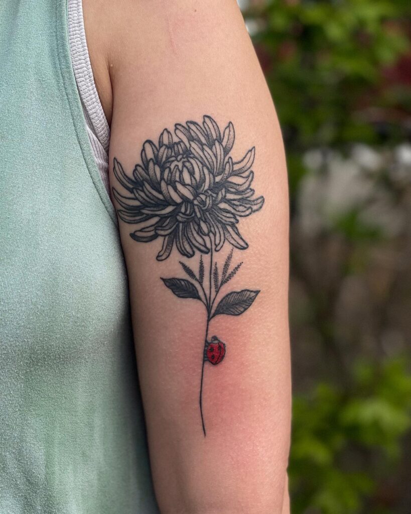 Beautiful Ladybug Tattoo with Flower Stunning Arm Art