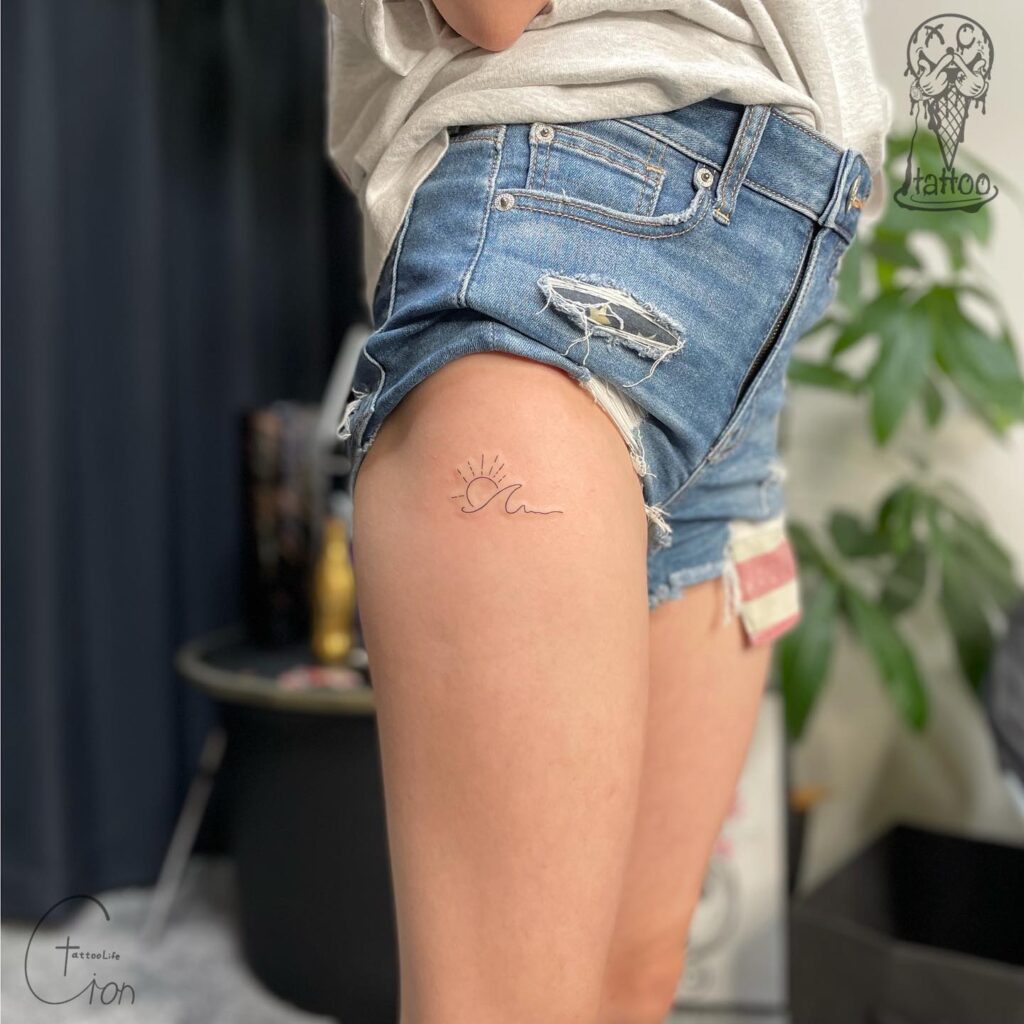 Beautiful Sun and Wave Tattoo Ideas Thigh for Girls Coastal Expression