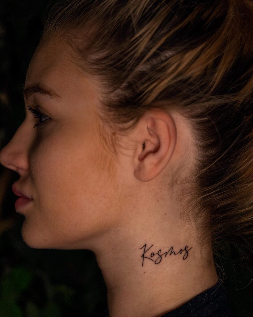 Beautiful Black 'Kosmos' Word on the Neck: Celestial Charm