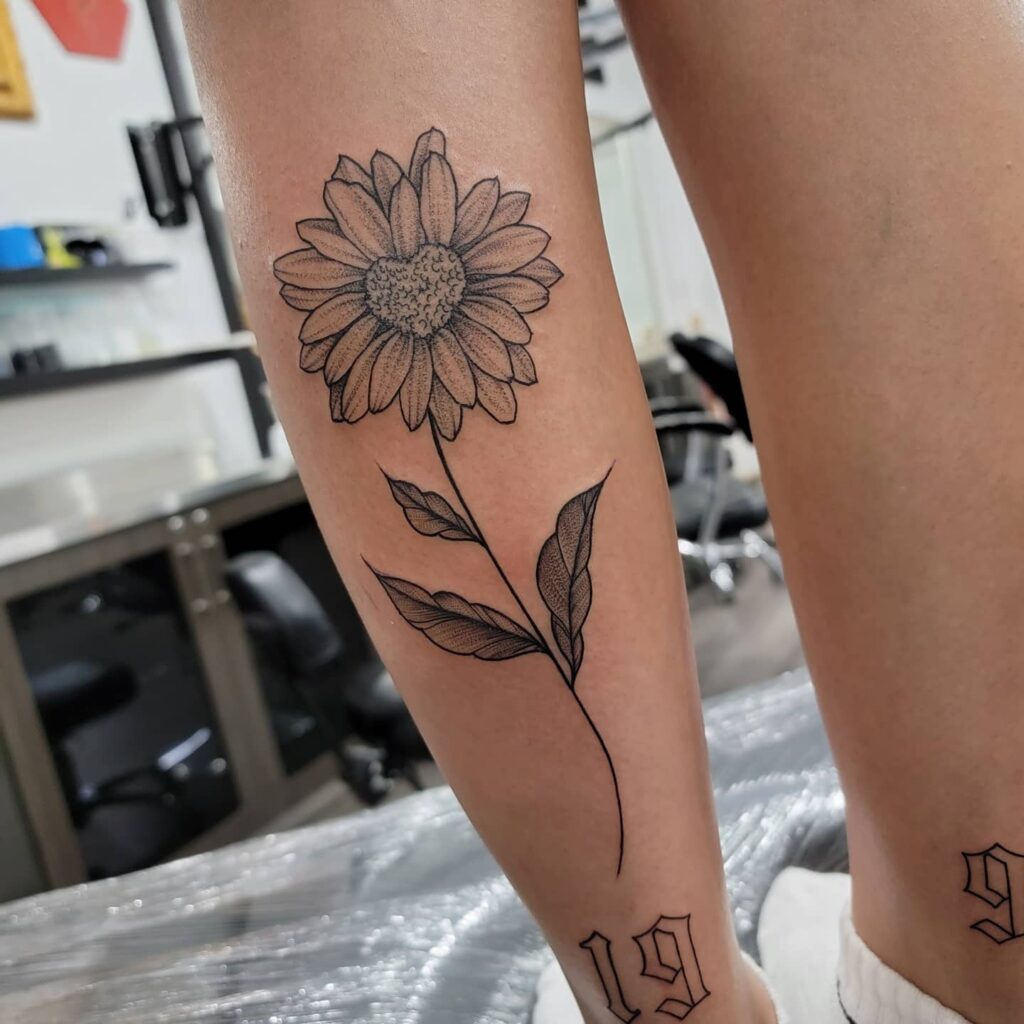 Beautiful calf tattoo sunflower leg for females
