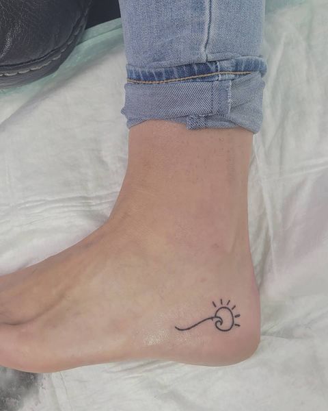 Beautiful Wave and Sun Line Tattoo for Ankle
