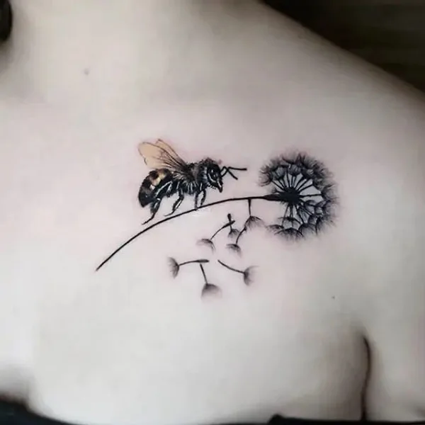 Bee and dandelion tattoo
