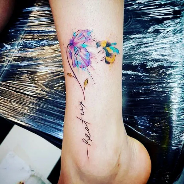 Bee and name tattoo