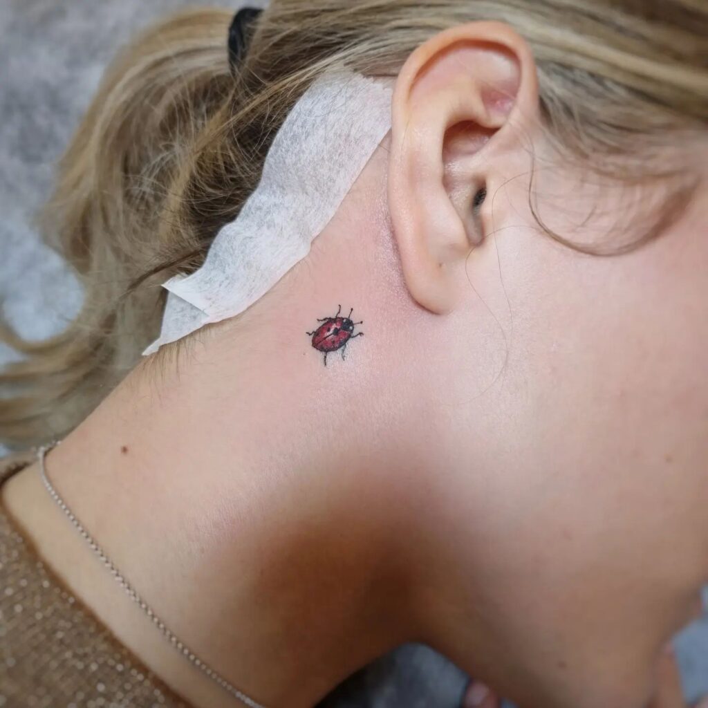 Behind Ear Ladybug Tattoo Ideas for Females: Delicate and Intriguing Ink Concepts