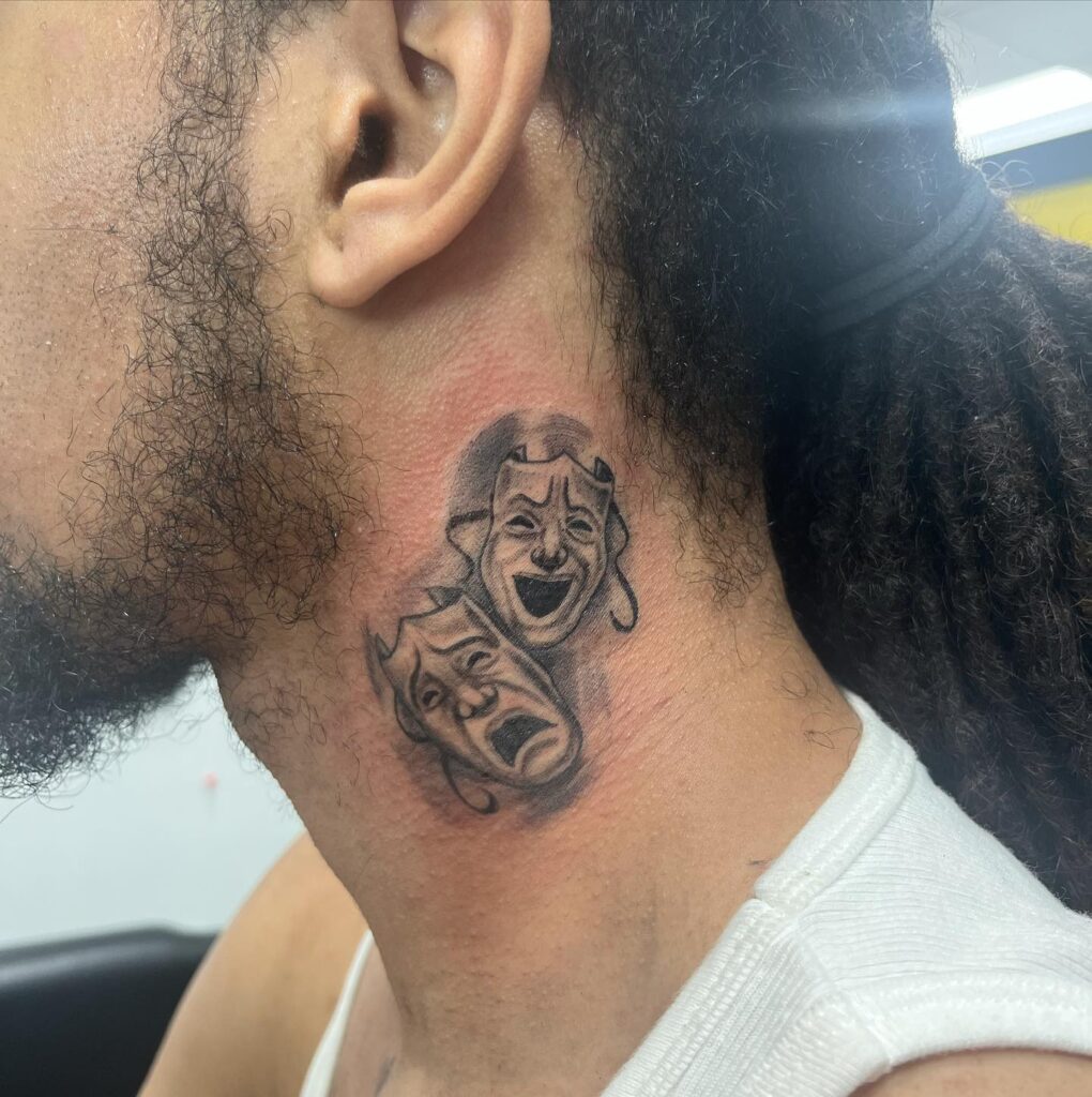 Behind the ear laugh now cry later tattoo  subtle statement for men 