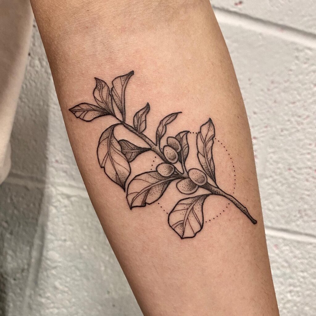 Below elbow coffee plant tattoos for females subtle and stylish