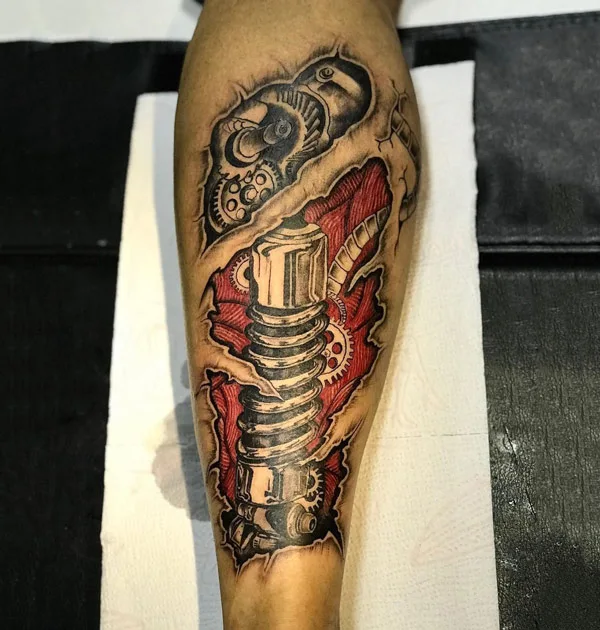Biomechanical Calf Tattoo