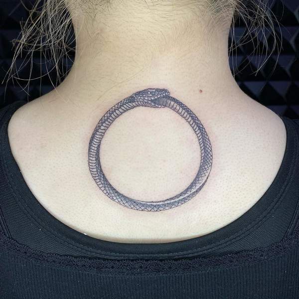 Black And Gray Ouroboros Tattoo