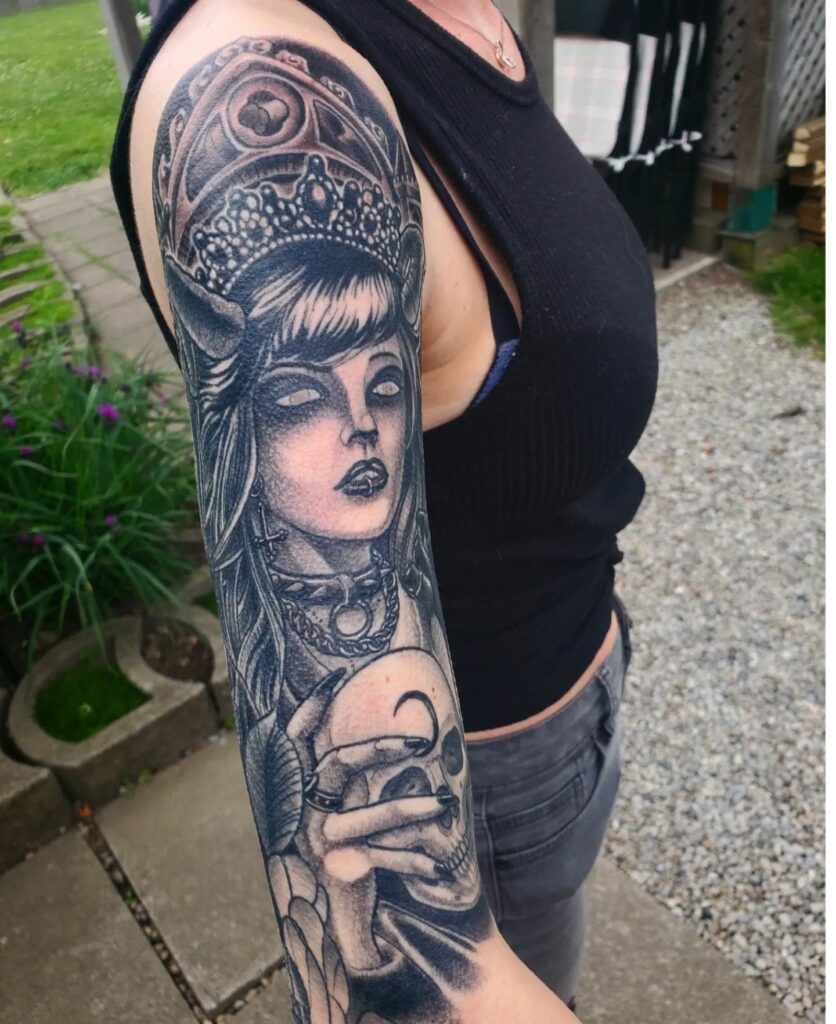 Black Ink Gothic Demon Tattoo Embodying Strength and Individuality
