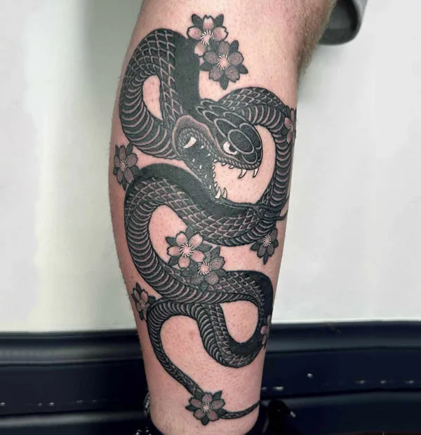 Black Japanese Snake Tattoo 1
