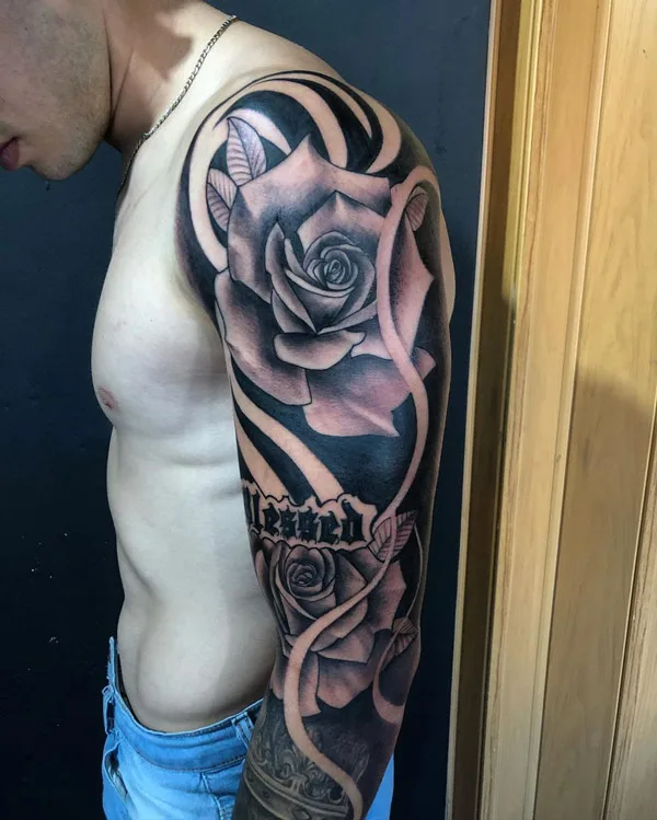 Black Rose Sleeve Tattoo