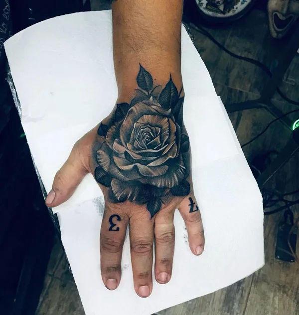 Black Rose Tattoo on Hand 1
