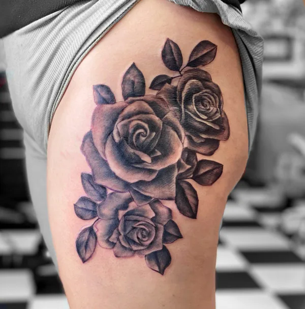 Black Rose Thigh Tattoo