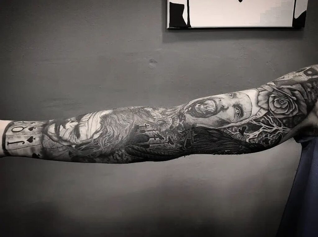 Black and Gray Longsleeve Joker Tattoo