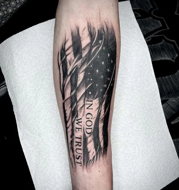 Black and White American Flag Tattoo 1