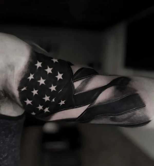 Black and White American Flag Tattoo 2