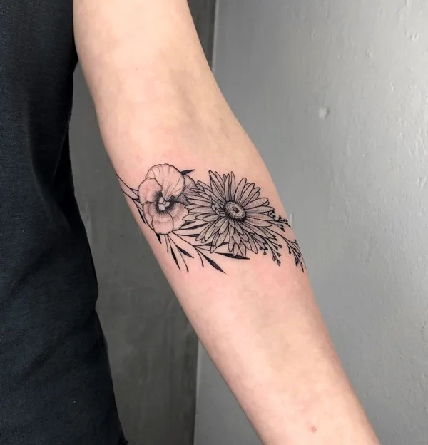 Black and White September Birth Flower Tattoo