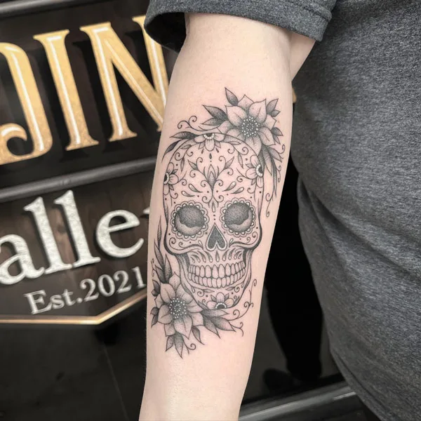 Black and White Sugar Skull Tattoo 1