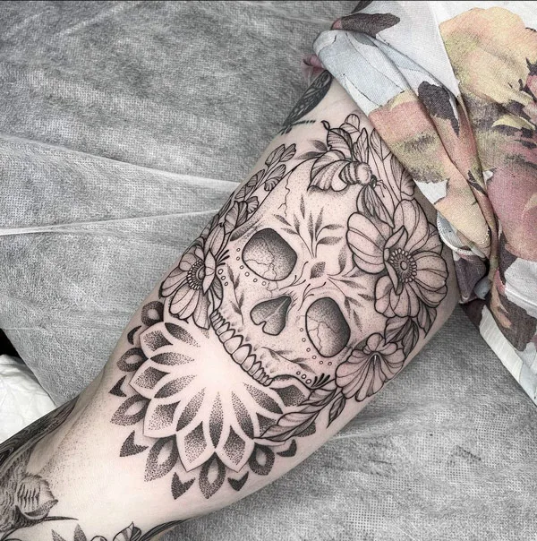 Black and White Sugar Skull Tattoo 2