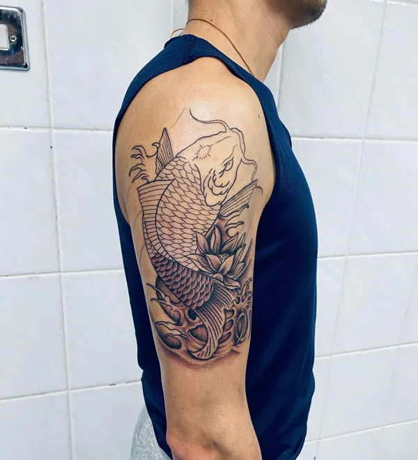 Black and white koi fish tattoo
