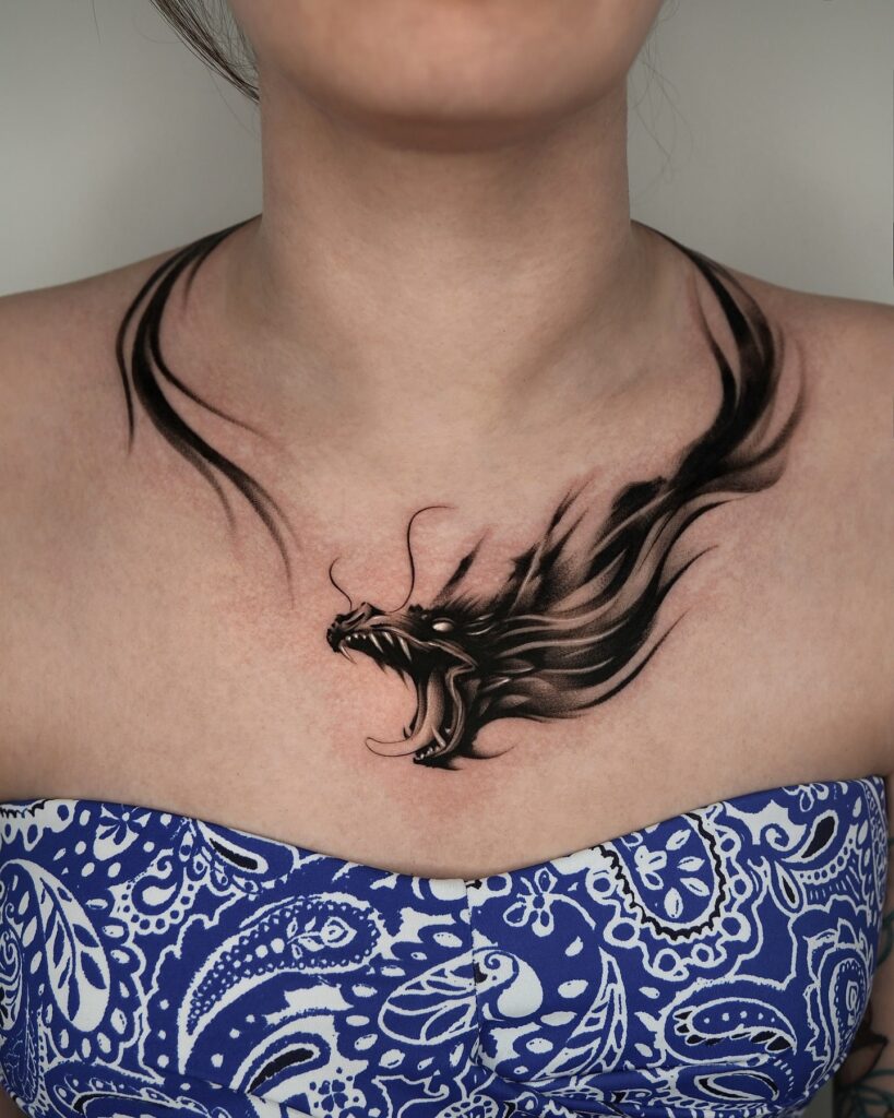 Black Dragon Chest Tattoo Symbol of Strength Power and Protection