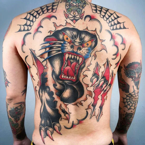 Black panther back tattoo