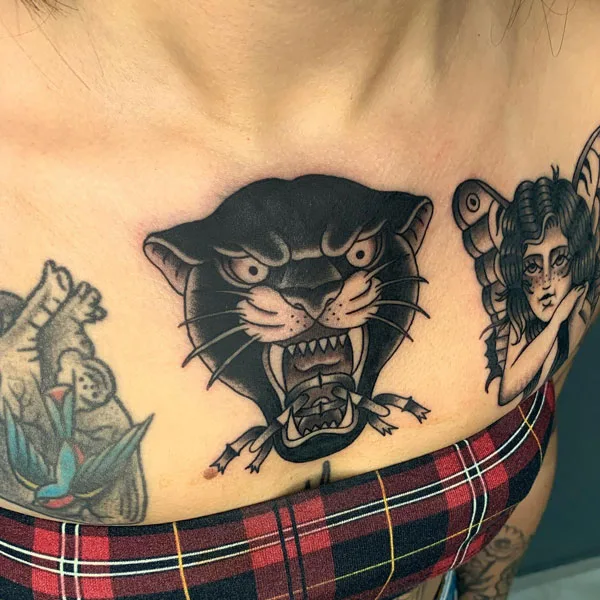 Black panther chest tattoo