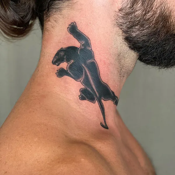 Black panther neck tattoo