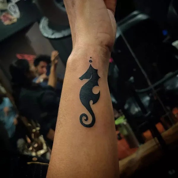 Blackwork Seahorse Tattoo