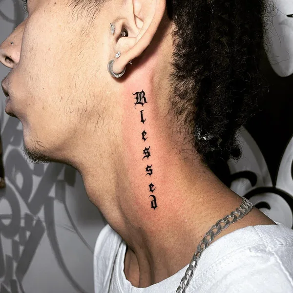 Blessed tattoo on neck 1