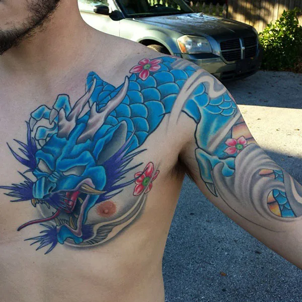 Blue Japanese dragon tattoo 1