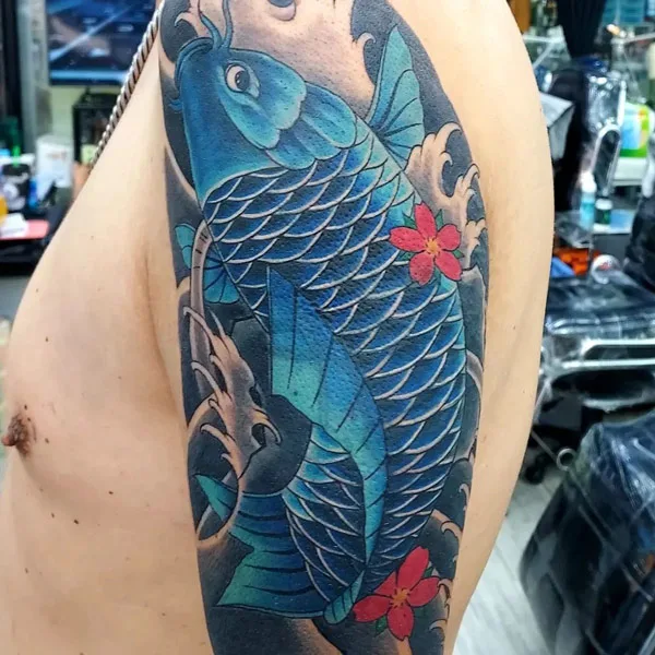Blue koi fish tattoo 1