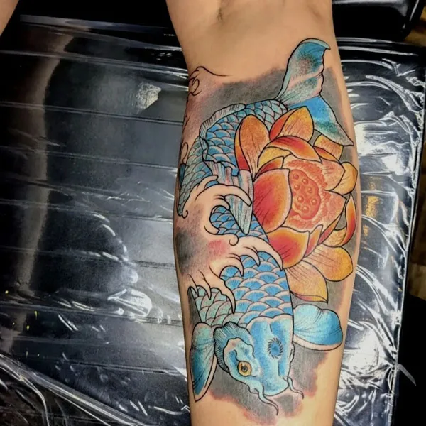 Blue koi fish tattoo 2