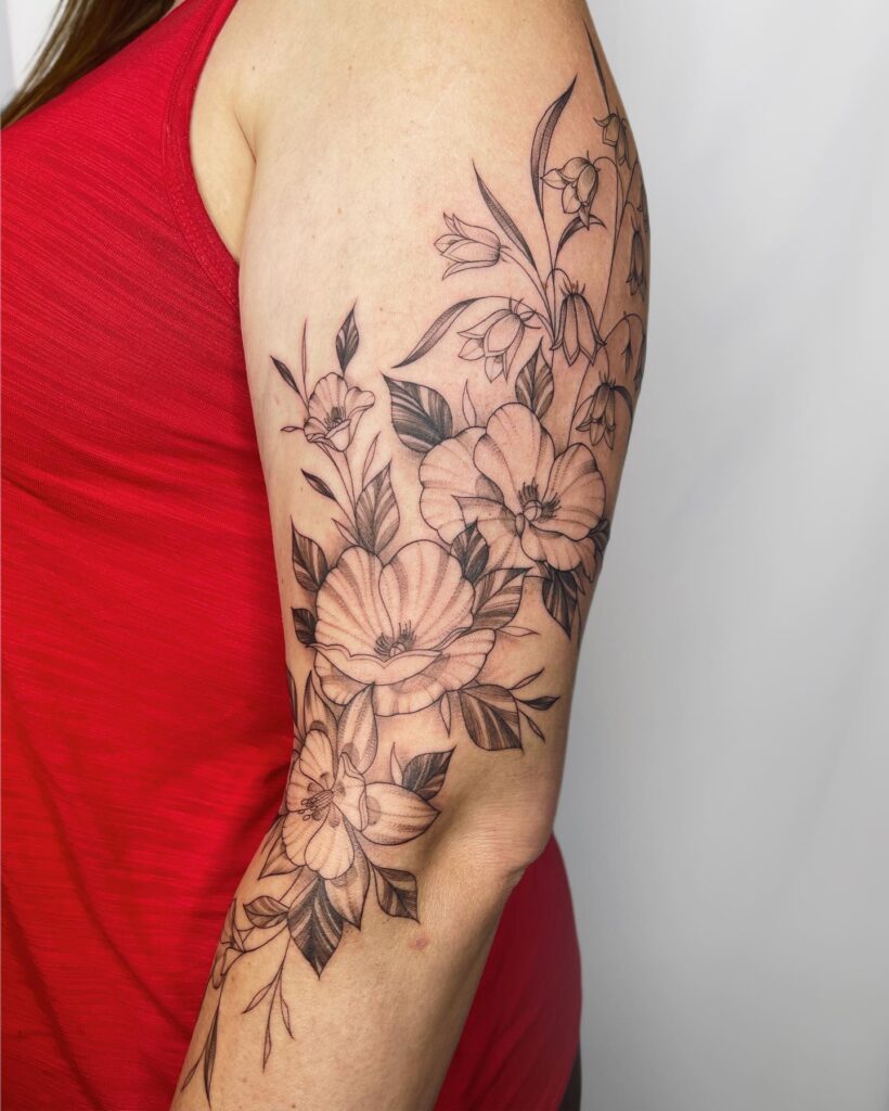 Bluebell flower half sleeve tattoos for females nature-inspired beauty