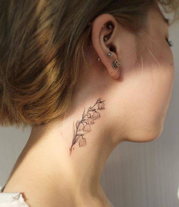 Bluebell Flower Side Neck Tattoo for Females: Elegance in Bloom