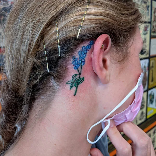 Bluebonnet tattoo behind the ear