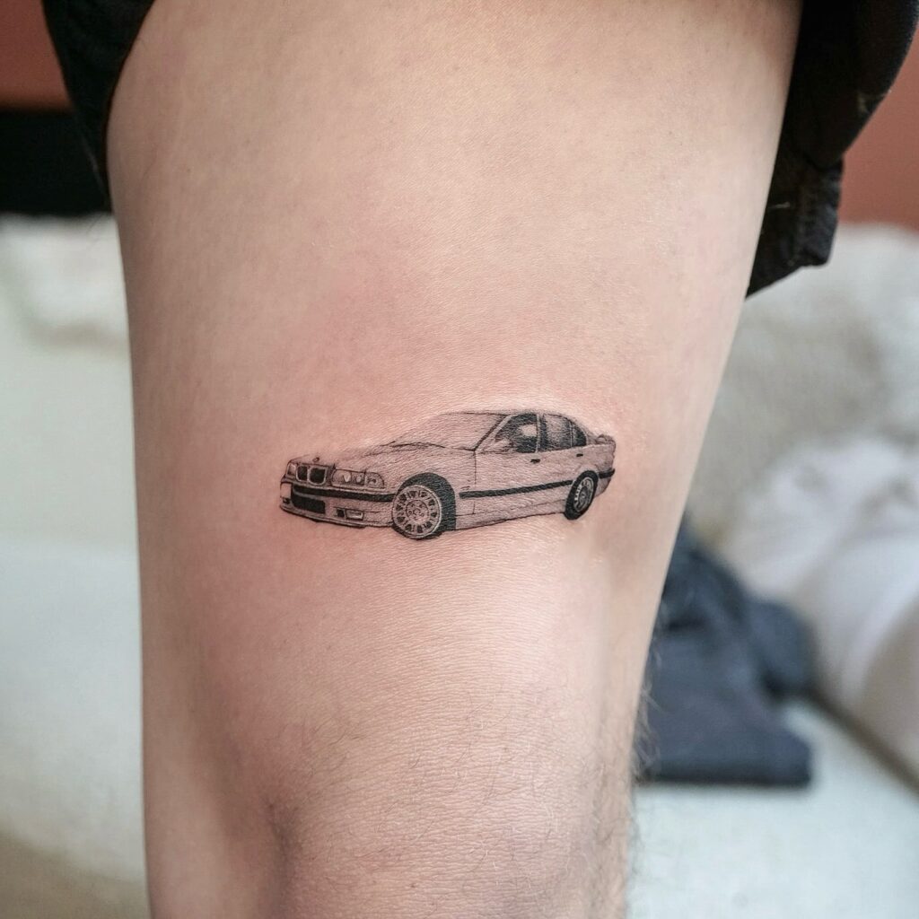 BMW E36 M3 Car Tattoo Above the Knee – Car Tattoo Ideas