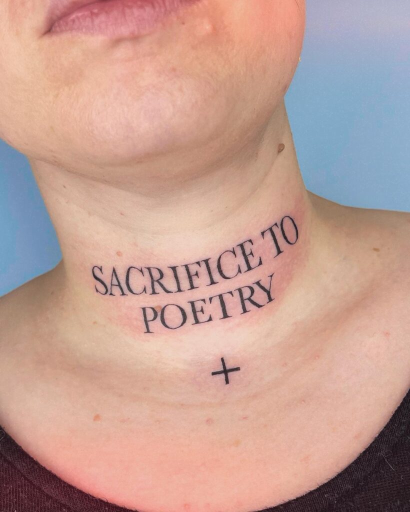 Bold 'SACRIFICE TO POETRY' Typography on the Front Neck: Poetic Sacrifice