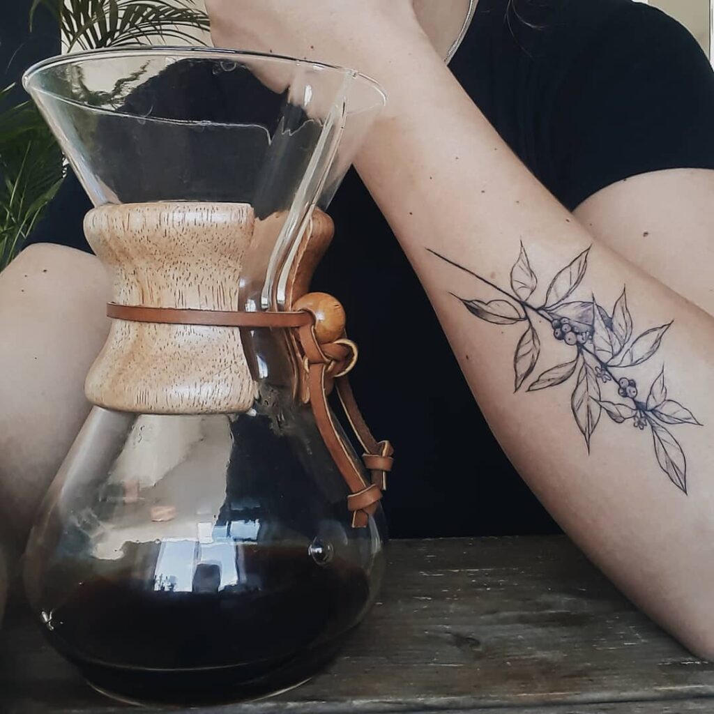 Botanical brew outer coffee and plants forearm tattoos for females