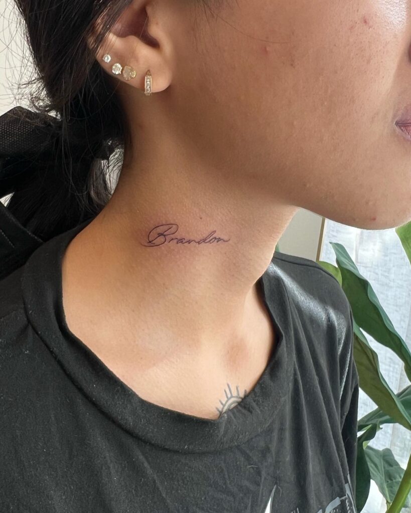 'Brandon' Line Work Lettering on the Side of the Neck: Name Tribute