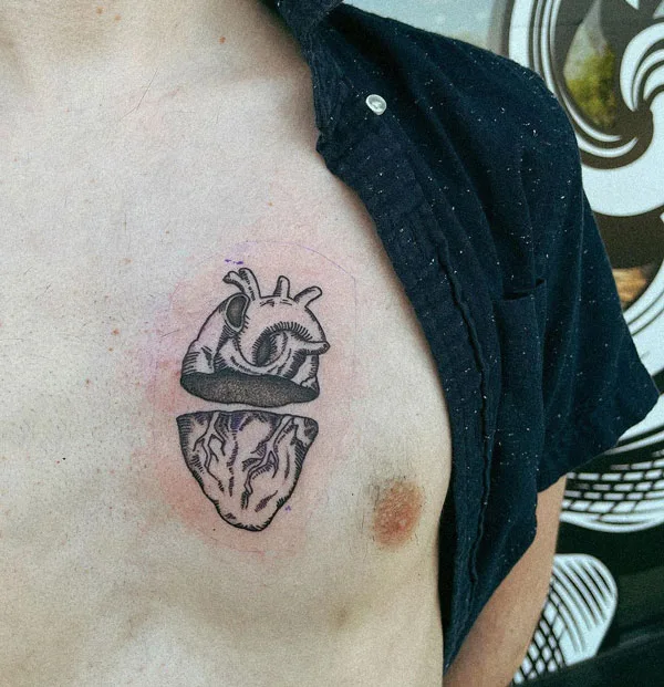Broken anatomical heart tattoo