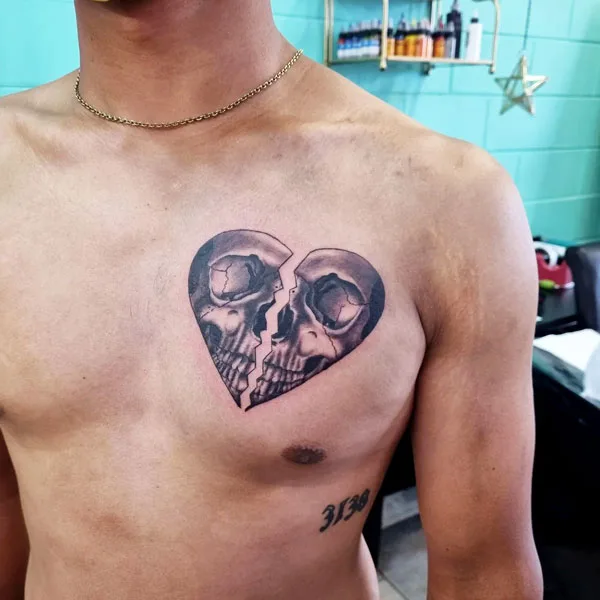 Broken heart tattoo on chest