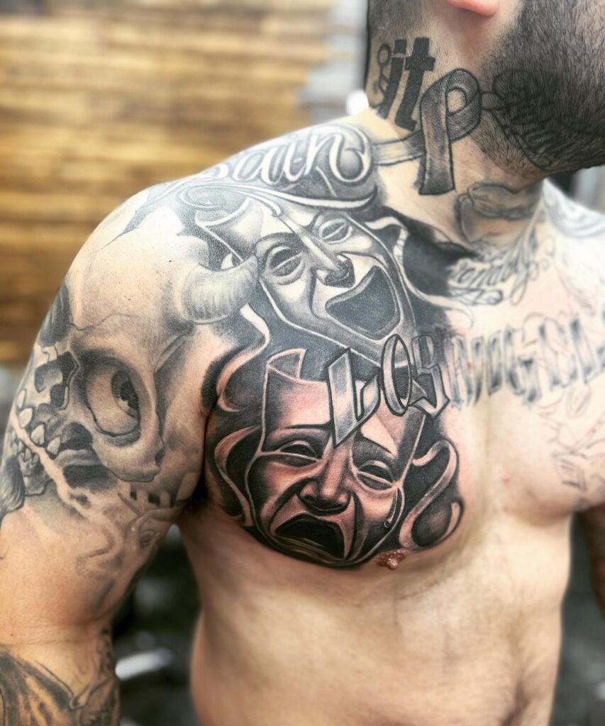 Brush Shading Laugh Now Cry Later Tattoo Design For Men 