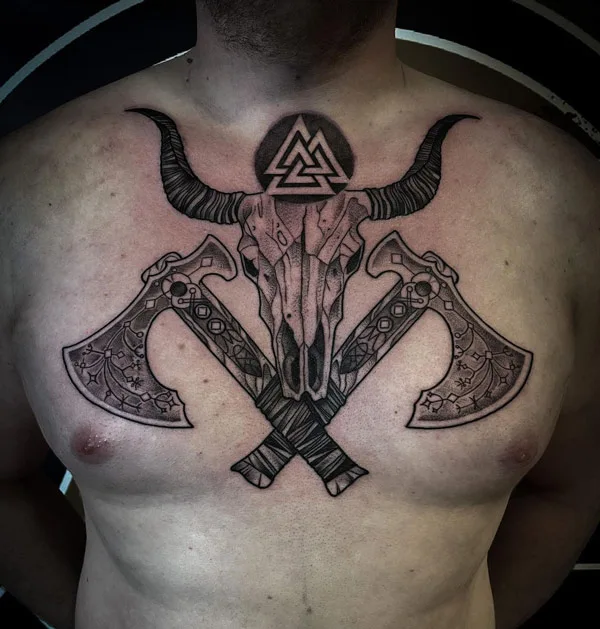 Bull Skull Chest Tattoo 1