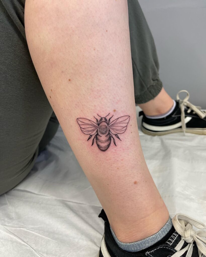 Bumblebee side calf tattoo a captivating and beautiful design bee beauty