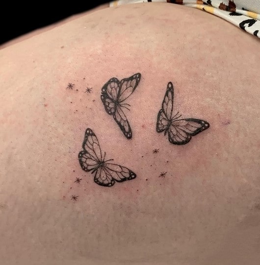 Butterflies With Brooch Tattoo for Thigh