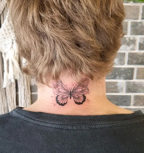 Butterfly Back Neck Tattoo 1