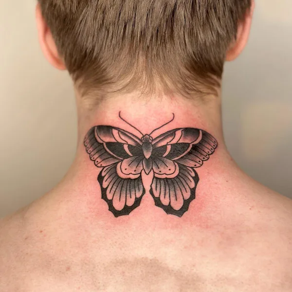 Butterfly Back Neck Tattoo 2