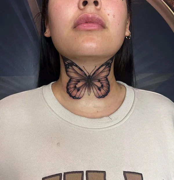 Butterfly Front Neck Tattoo 2